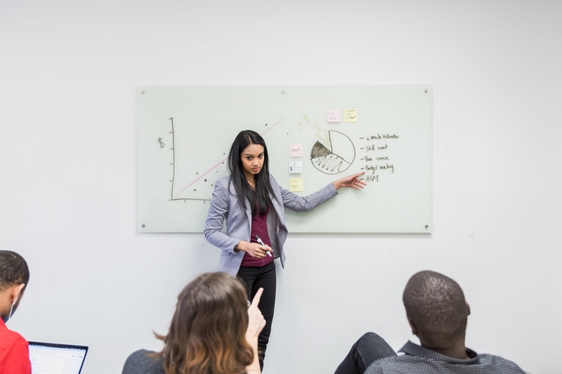 woman, whiteboard, group of people, student, explaining, board, teacher, standing, classroom, Meetings, communication, Team, photo, Ecommerce, indoors