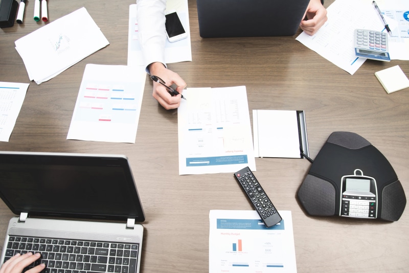 using laptop, photo, connection, Meetings, table, paper, paperwork, indoors, laptop, calculator, document, Flatlay, 4K, furniture, Office, adult, computer