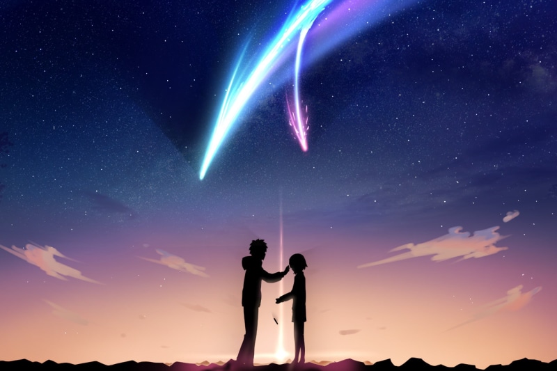 togetherness, people, two people, bonding, positive emotion, silhouette, scenics - nature, Kimi No Na Wa., milky way, space, adult, Your Name., beauty in nature