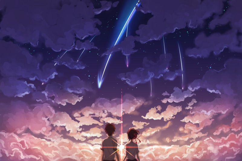 Taki Tachibana, men, women, cloudscape, moon, silhouette, two, Kimi No Na Wa., real people, space, religion, illuminated, love, light - Natural Phenomenon