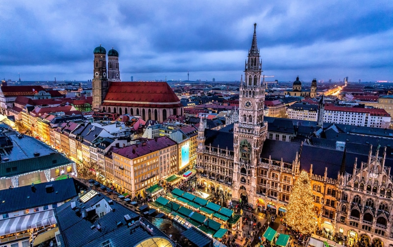 Frauenkirche, market, Marienplatz, concrete, Marienplatz square, Christmas, Deutschland, house, Cathedral, building, square, houses, 1080P, Munich, germany