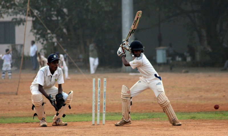 baseball team, 4K, competition, field, Batsman, stance, headwear, catcher, near, India, sports, sports uniform, baseball bat, daytime, people, Cricket