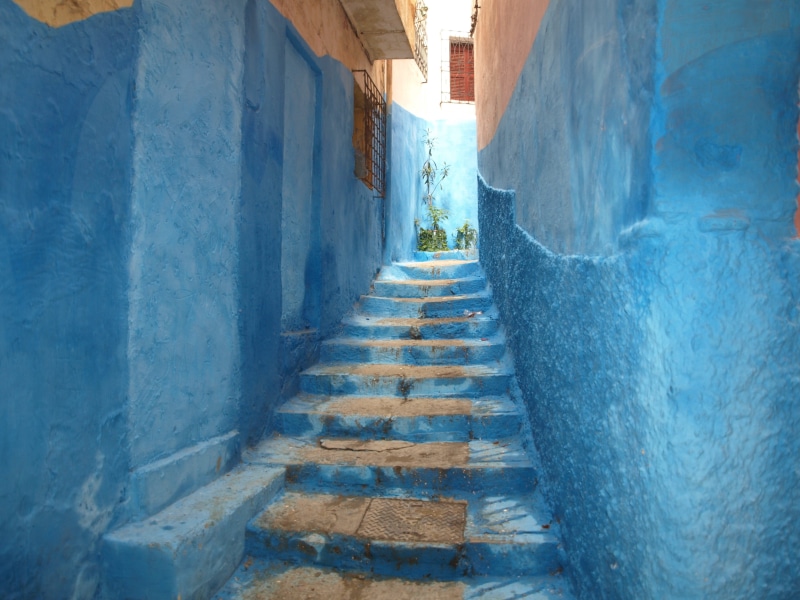 building exterior, typical, narrow, landscape, direction, white, street, morocco, building, architecture, no people, blue, entrance, marroc, houses, alley