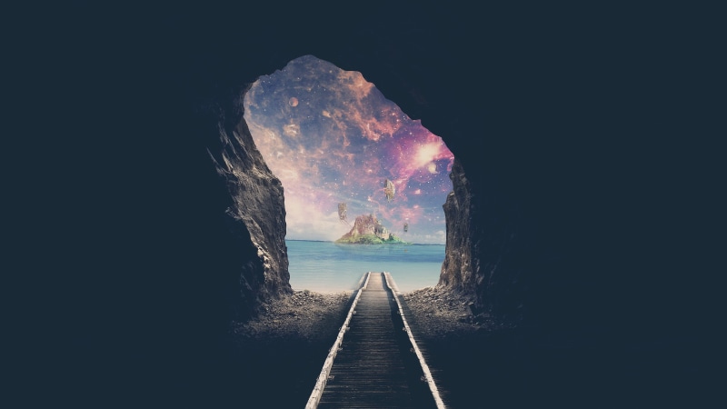 scenics - nature, Railway track, outdoors, long, leadership, vanishing point, sky, water, architecture, Surreal, Tunnel, the way forward, tranquility, night