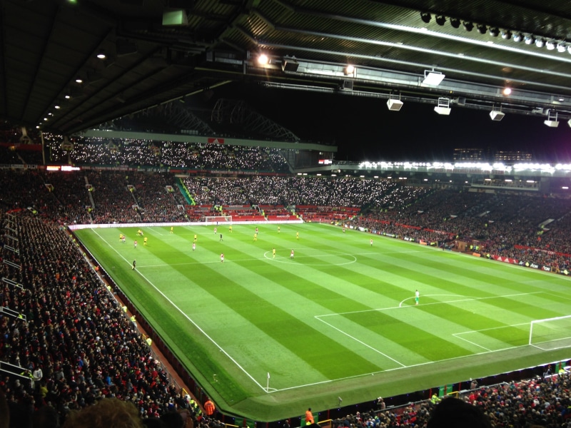 Football, lighting equipment, Old Trafford, men, stadium, spectator, crowd, playing field, floodlit, arts culture and entertainment, adult, old, ground