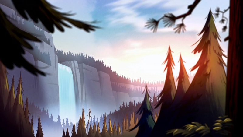 forest, 1080P, waterfall, artwork, Gravity Falls