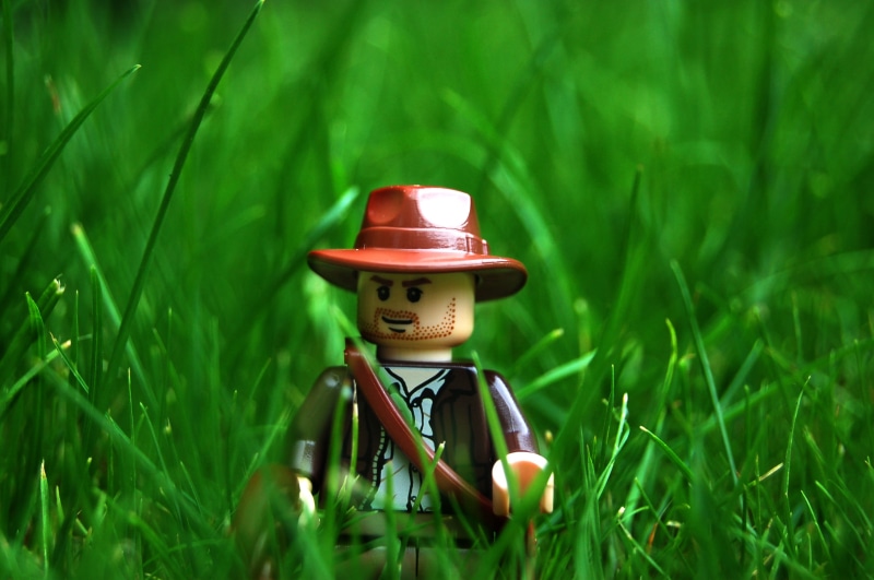 Grass, lego  indiana jones, cowboy, toy, lego, indie, LEGO Indiana Jones, macro photography, macro, hat, photography, 2K