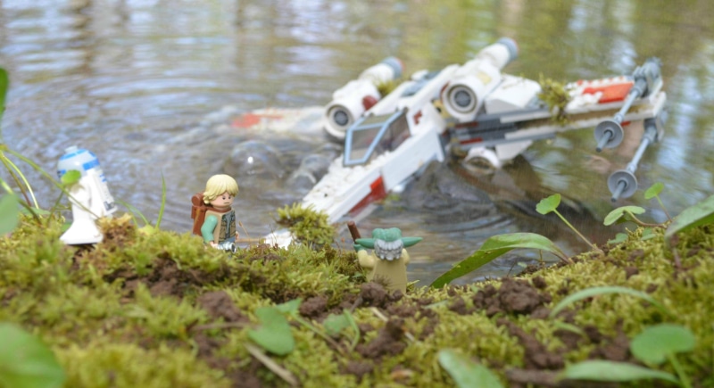 outdoors, selective focus, LEGO, plant, red, water, people, looking, high angle view, nature, airplane, underwater, Star Wars, expertise, technology, security