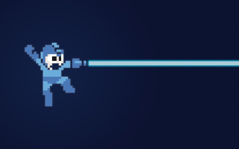 pixels, minimalism, pixel art, Capcom, video games, 720P, blue background, superhero, retro games, Mega Man, 8-bit, pixelated