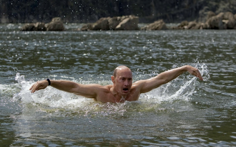 vacations, mature adult, shirtless, adult, sport, wet, PUTIN, muscular Build, fun, men, males, lifestyles, competition, river, summer, healthy Lifestyle