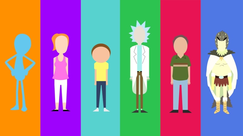 Rick and Morty, minimalism, cartoon, Summer Smith, Rick Sanchez, Morty Smith, Jerry Smith, 1080P, Mr. Meeseeks, Bird Person