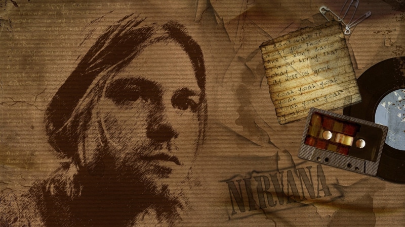 still life, kurt, cassette, technology, indoors, communication, wood - material, built structure, Kurt Cobain, sign, 1080P, representation, human representation