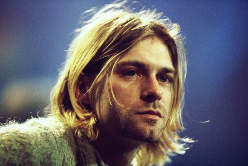 star, man, depth of field, blue, depth, photography, eyes, field, celebrities, long, singer, cobain, kurt, blue eyes, kurt cobain, 1080P, hair, long hair