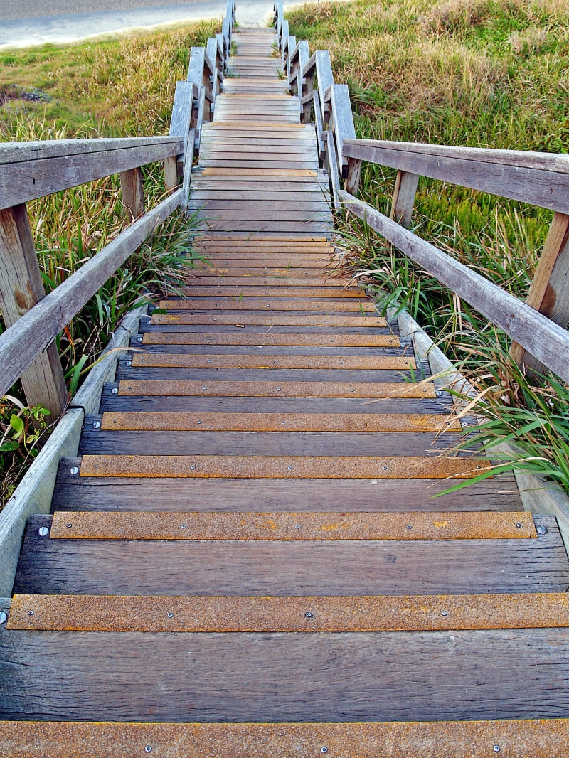 beach, Steps, day, architecture, down, feet, worn, active, the way forward, rural scene, wood - material, growth, land, tread, field, direction, hill, run