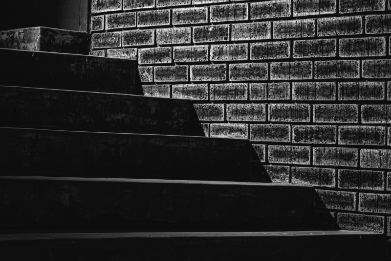 sinister, close-up, brick wall, old, stair, construction, shadowy, staircase, stone wall, wall, step, textured, dark, brickwork, building exterior, progress