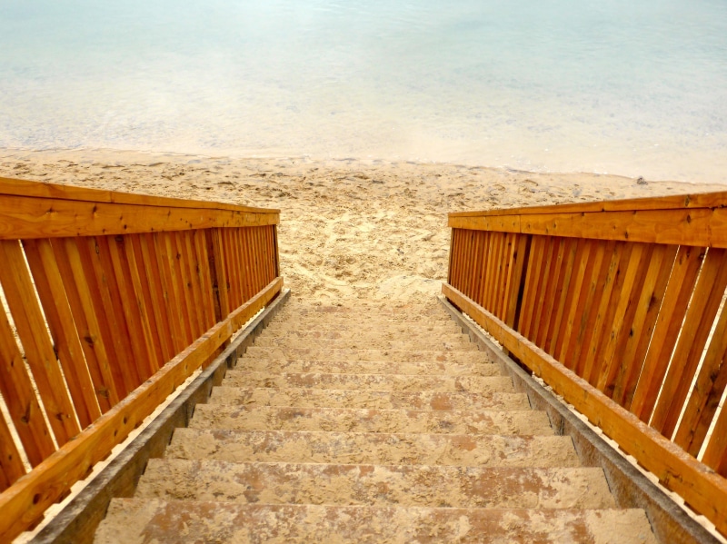 timber, staircase, landscape, structure, tranquility, architecture, 4K, outdoor, climb, absence, railing, high angle view, brown, beach, wood - material
