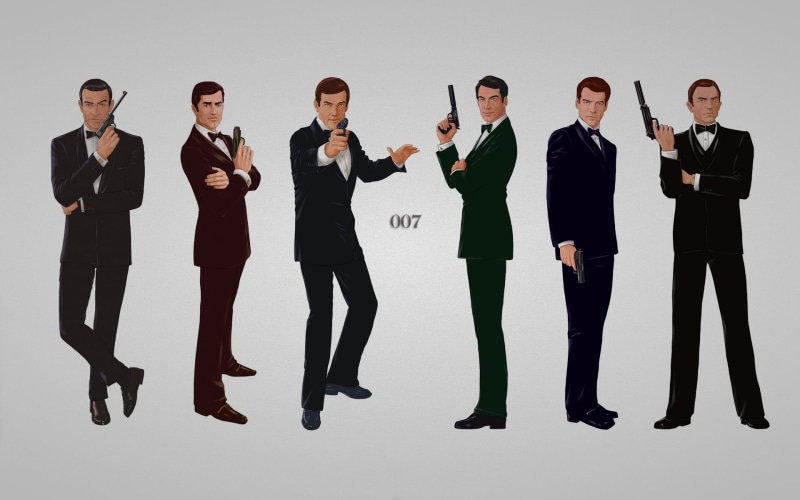 indoors, success, young Adult, James Bond, bond, james, front view, backgrounds, Sean Connery, group Of People, Daniel Craig, Roger George Moore, Timothy Dalton