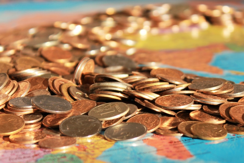 various, gold Colored, Cash coins, selective focus, money, map, shiny, banking, metal, luxury, no people, finance, investment, coin, coins, 2K, large group of objects