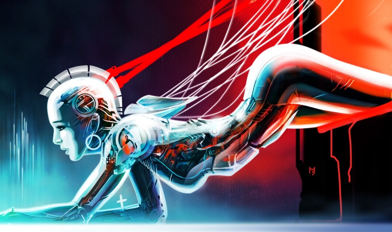 people, motion, adult, cable, women, fantasy art, red, science, digital composite, concept art, cyborg, 8K, sport, technology, illuminated, digital art