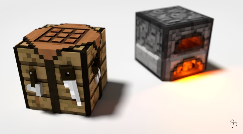 close-up, stack, furnace, crafting, internet, box, business, colored background, Minecraft, computer, table, video game, container, render, Games, no people
