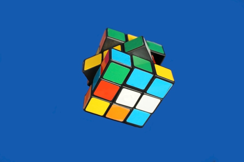 problem, block, cube, colorful, colored background, indoors, blue, shape, game, geometric shape, rubik, design, editorial, single, puzzle, white, cube shape