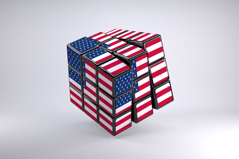 solution, politics, flag puzzle, complexity, block, colorful, shape, rubiks cube, cube, business, flag, white background, cube shape, u, usa flag, 3d cube