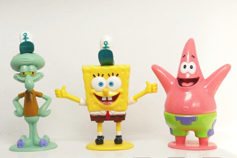 indoors, joy, Squidward, studio shot, childhood, art and craft, cheerful, figurine, representation, 5K, patrick starfish, no people, kids, funny, toy
