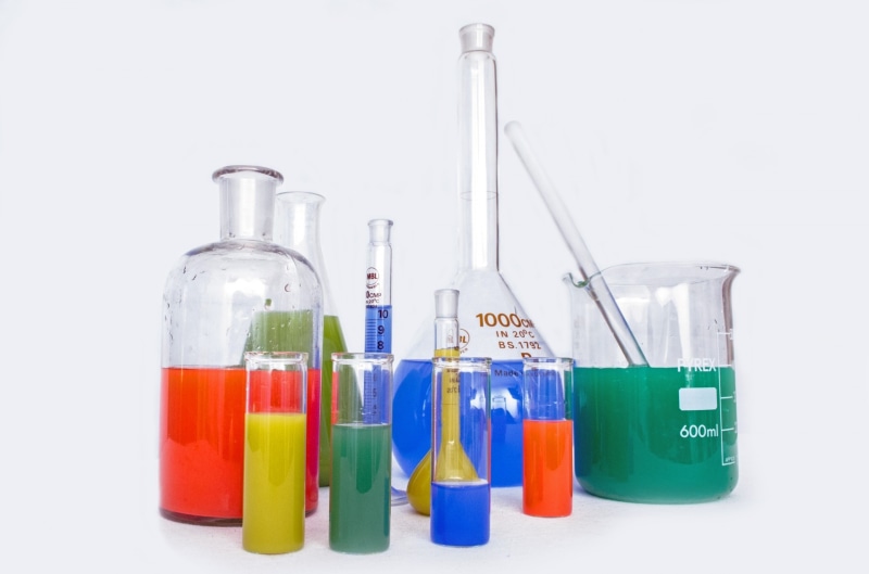 biotechnology, liquid, test-mixer, medical, white background, variation, test, biology, science, flask, chemistry, glass, laboratory glassware, many, studio shot