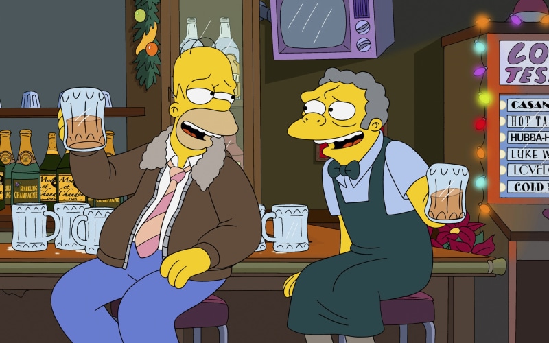 food and drink, female likeness, adult, 4K, night, Homer Simpson, communication, human representation, The Simpsons, glass, creativity, text, Moe Sizlack