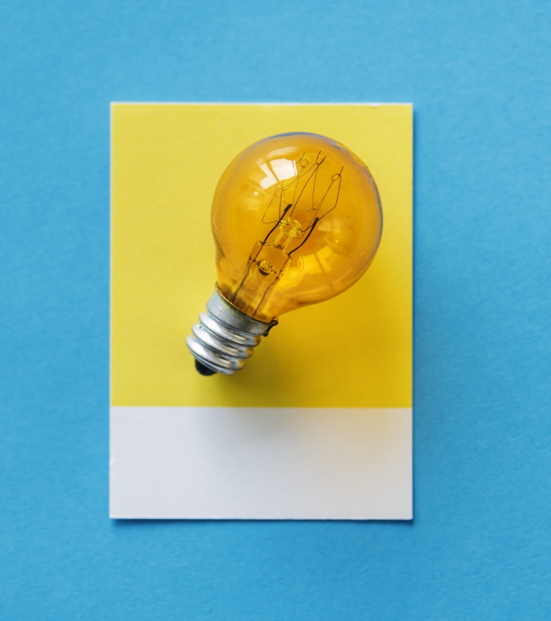 blue background, conceptual, close-up, idea, innovation, colorful, orange, light, energy, creativity, image, art and craft equipment, bulb, object, 4K