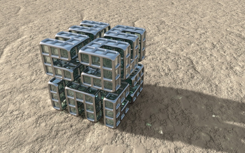 shadow, no people, close-up, CGI, metal, large group of objects, 1080P, high angle view, beach, outdoors, day, wheel, sunny, digital art, container, pattern