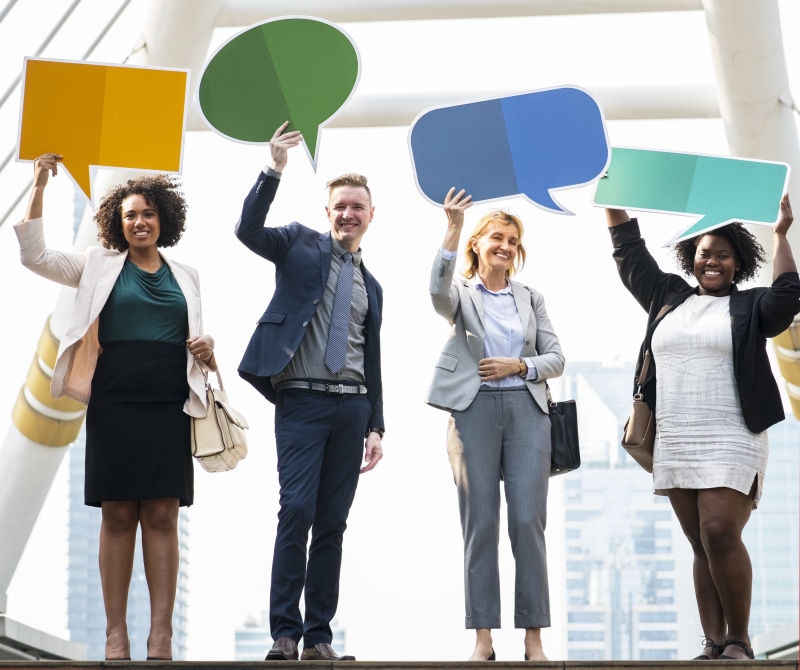 holding, positive emotion, office, front view, message, arms raised, happiness, group of people, city center, four, people, bangkok, westerner, bridge