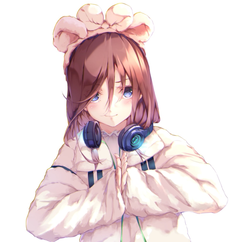 anime girls, long hair, Nakano Miku, headphones, 5-toubun no Hanayome, redhead, digital art, simple background, blue eyes, 2D, vertical, 1080P, fan art
