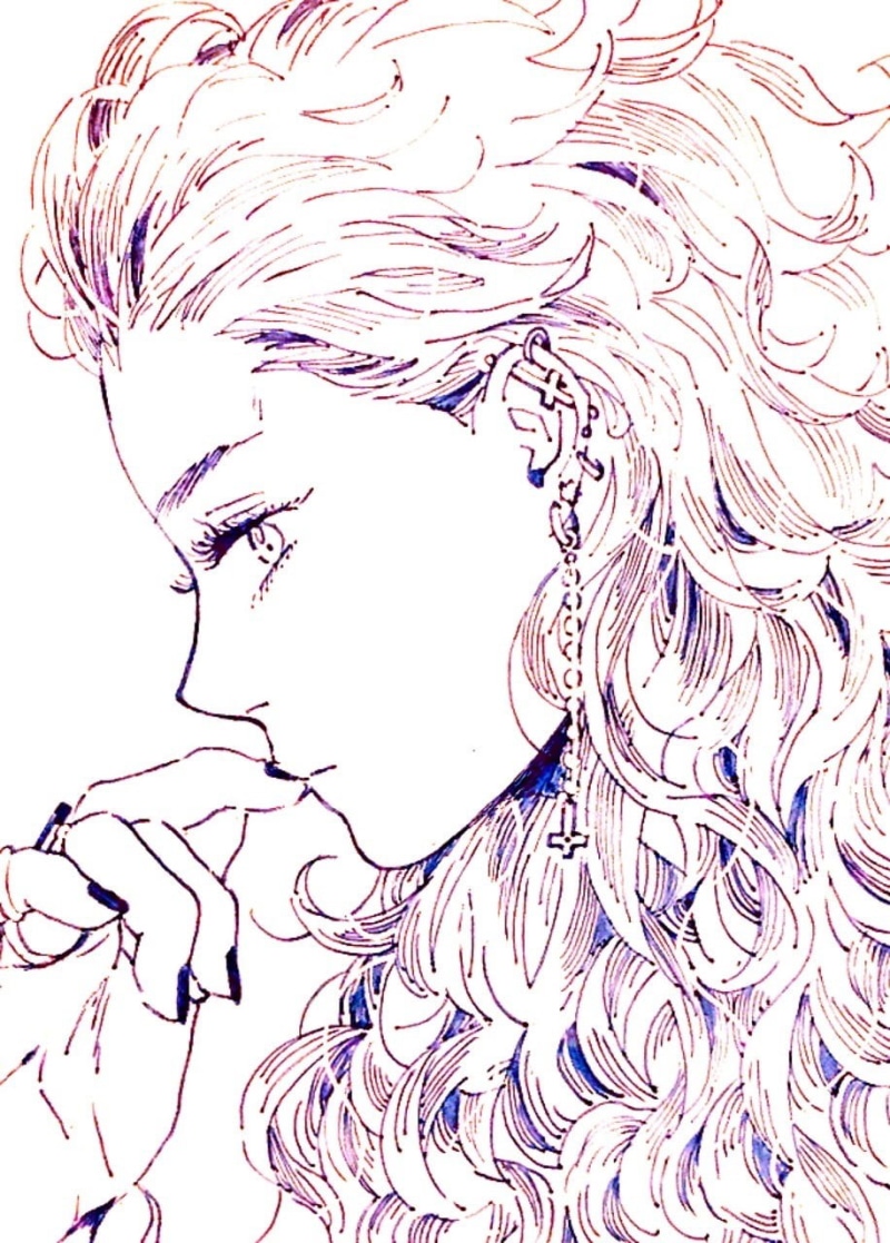 black nails, simple background, manga sketch, Noi (Dorohedoro), anime girls, long hair, vertical, fan art, messy hair, Dorohedoro, grey hair, 2D, finger in mouth