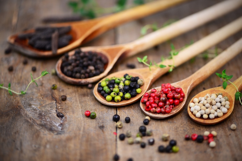variation, choice, food, healthy eating, no people, indoors, Pepper, close-up, selective focus, wood - material, wooden surface, herb, wellbeing, freshness