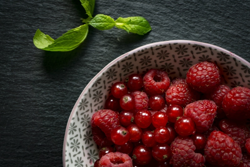 indoors, wood - Material, freshness, close-up, plant part, dessert, red, picked, fresh, berries, raspberry, high angle view, berry Fruit, food and drink