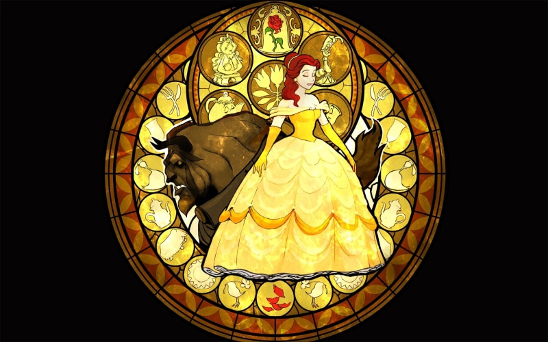 glass, beast, disney, 1080P, Kingdom Hearts, art, kingdom, stained, belle, hearts, company, wallpap, x, beauty, hd, Disney Company, games, video