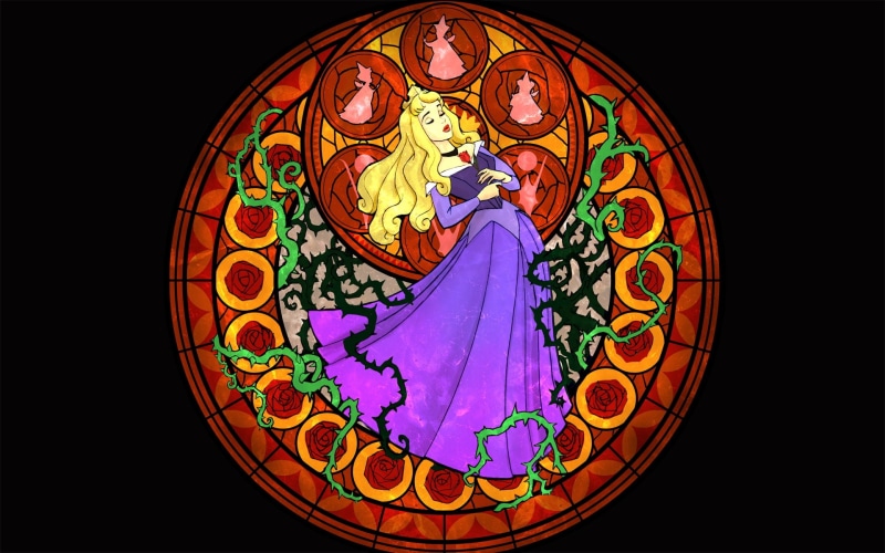 video, sleeping beauty, x, 1080P, hd, games, art, hearts, glass, beauty, kingdom, stained, Kingdom Hearts, sleeping