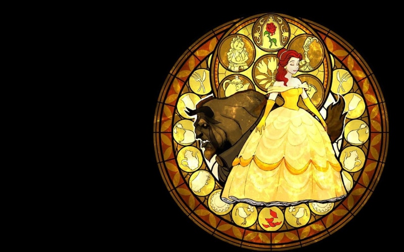 hd, x, hearts, stained, beauty, disney, 720P, video, Kingdom Hearts, glass, beast, The Beast, games, art, belle, kingdom