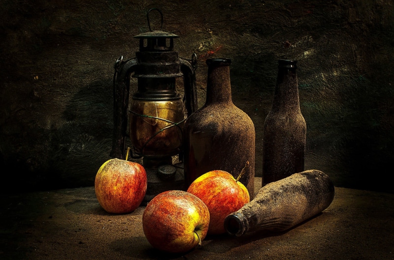 day, table, group of objects, refreshment, bottle, indoors, fruit, food, still life, red, food and drink, container, drink, no people, wood - material