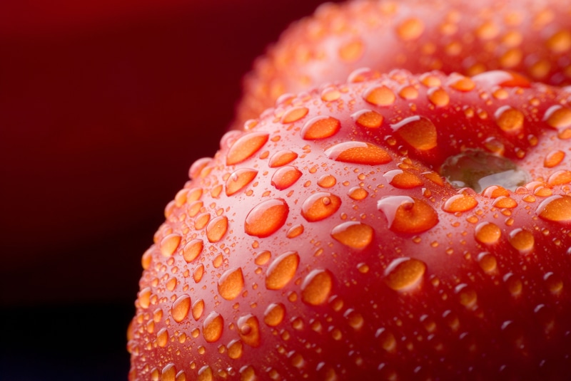 food and drink, close-up, tomatoes, food, petal, extreme close-up, studio shot, indoors, apple, nature, 8K, flower, water, flowering plant, macro, red