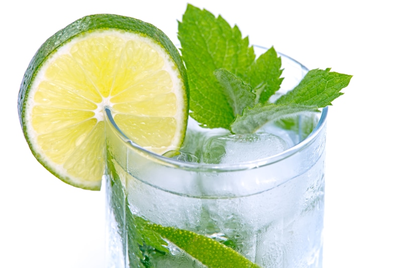 cocktail, mojito, cold temperature, ice cube, leaf lemonade macro close, leaf, white, white background, green, drink, mint Leaf - Culinary, cool, sweet