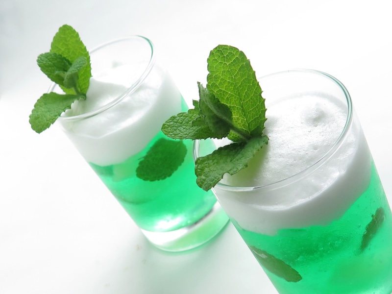 mint Leaf - Culinary, freshness, 2K, suites, drinking Glass, glass, white background, fruit, two, jelly, green Color, containers, drinks, in clear, summer