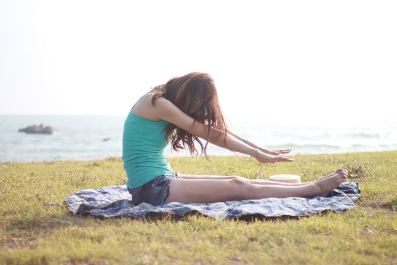 leisure activity, woman, wellbeing, full length, tranquil Scene, healthy Lifestyle, blue, one woman only, women, exercising, serene People, relaxation Exercise