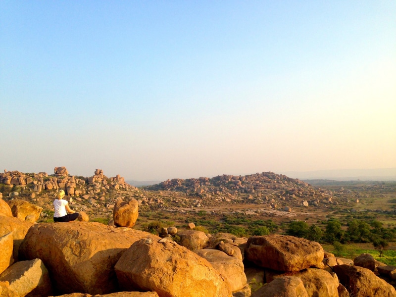 relaxation, solid, exercise, yoga, tranquil scene, rock, lotus, peace, travel, meditation, female, india, peaceful, balance, meditating, clear sky, people