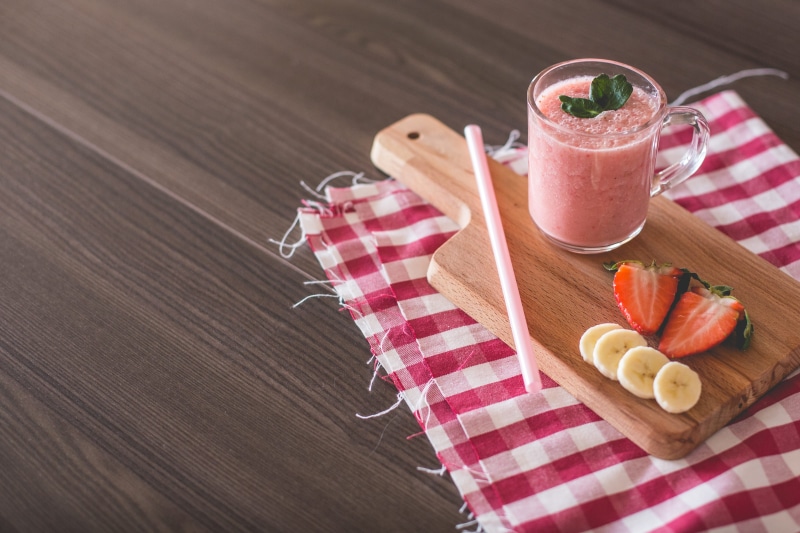 fruits, kitchen, fresh, household equipment, Bananas, freshness, mixed, indoors, drinks, food, health, glass, 4K, healthy, dairy product, vitamins, yummy