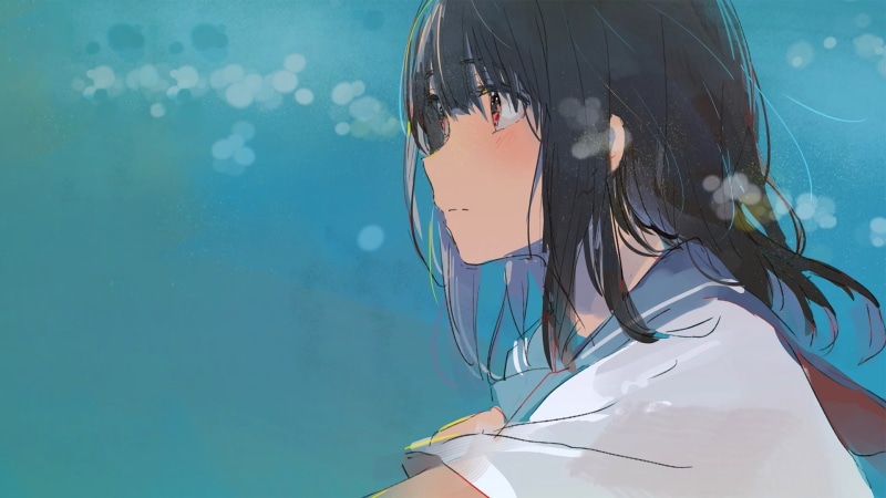 manga, sailor uniform, day, pool, anime, water, schoolgirl, underwater, headshot, brunette, women, leisure activity, simple background, minimalism, reflection