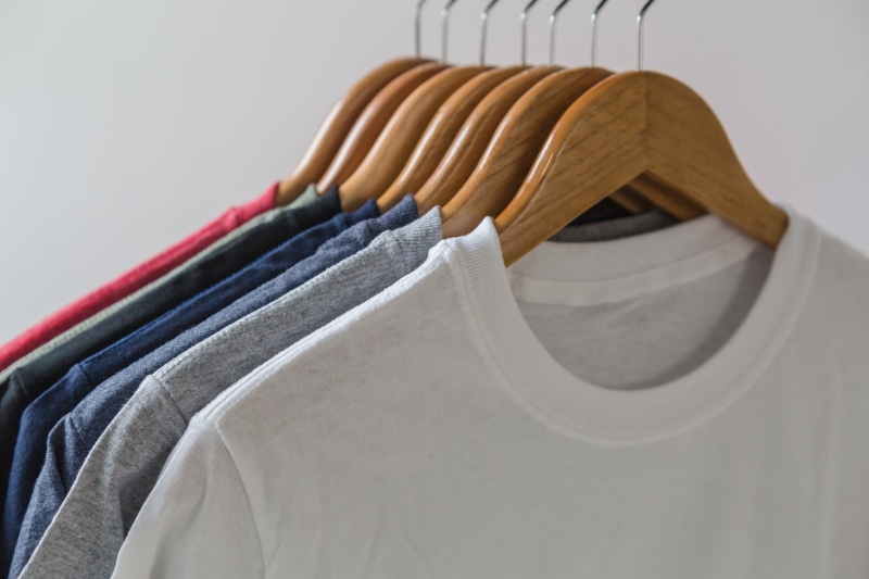closet, retail, coathanger, garment, T-Shirts, textile, store, clothing store, elegance, photo, indoors, Green, in a row, Clothes, variation, sale, rack