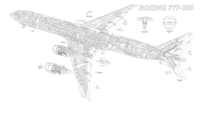 drawing, 4K, airplane, blueprint, 777, airliner, boeing, jet, aircraft, plane