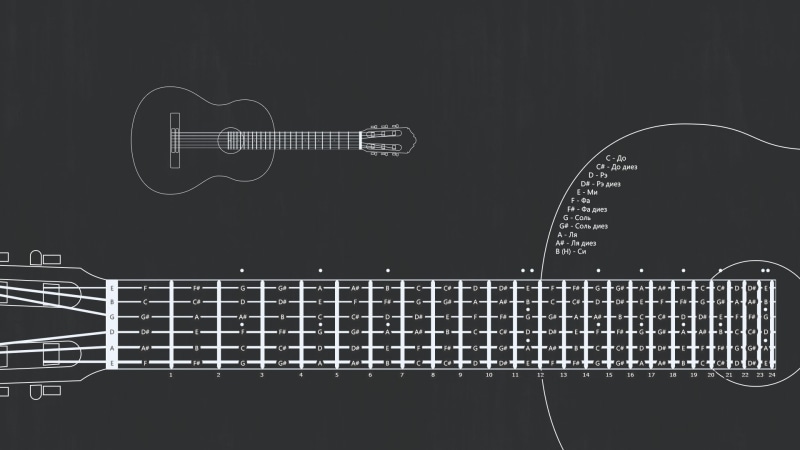 1080P, guitar, scheme, notes, acoustic, illustration, layout, frets, strings, The layout of the frets